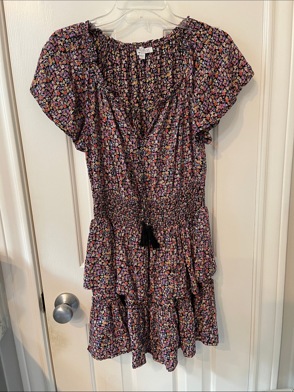 Floral Tiered Smocked Waist Dress - Black/Purple Floral